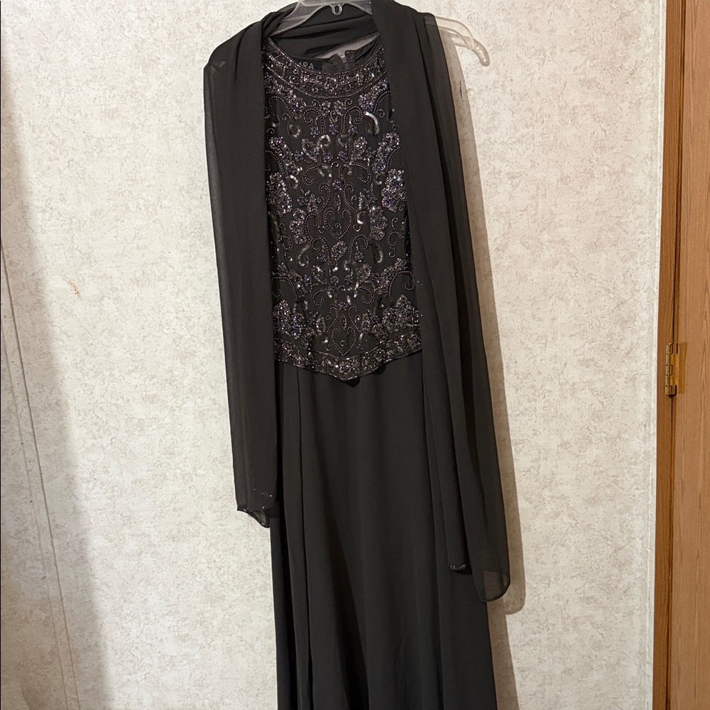 J Kara Black Maxi Dress with Embellished Bodice